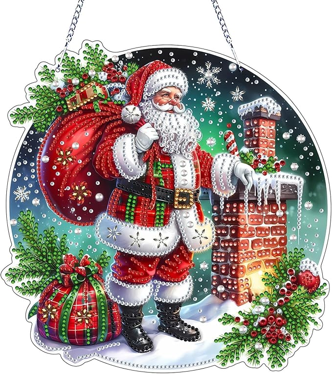 VODAPYC Christmas Diamond Art Hanging Kit for Adults, DIY Double Sided Special Shaped Diamonds Art Window Pendant Ornament for Home Decor(Santa Claus-2)
