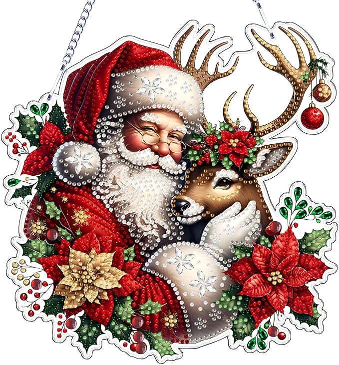 VODAPYC Christmas Santa Diamond Art Hanging Kit for Adults, DIY Double Sided Special Shaped Diamonds Art Window Pendant Ornament for Home Decor(Santa Claus-3)