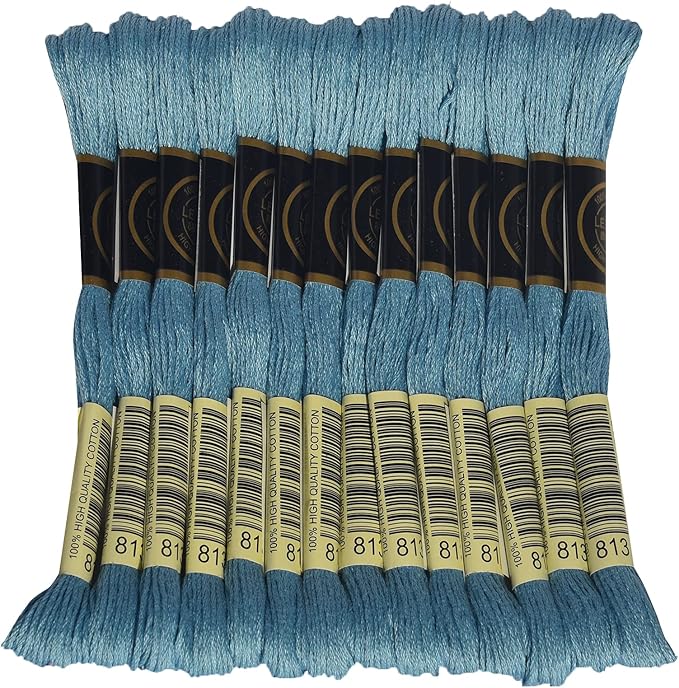 LE PAON Embroidery Floss, 14-Pack Six Strands 100% Long Staple Cotton Embroidery Thread, 8.7-Yard，Color Number：813, Light Blue