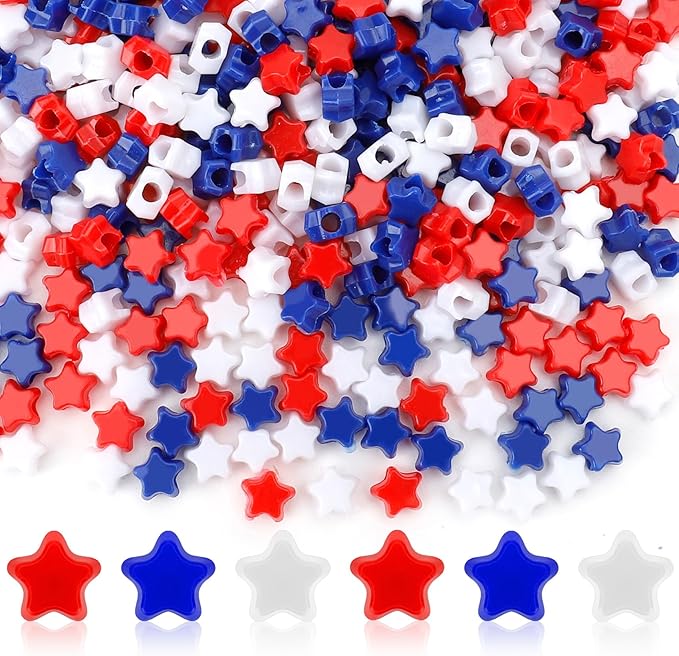 1100pcs star beads,red white and blue beads,patriotic star pony bead bracelets,4th of july bead,independent day accessories for jewelry making crafts & hair braiding