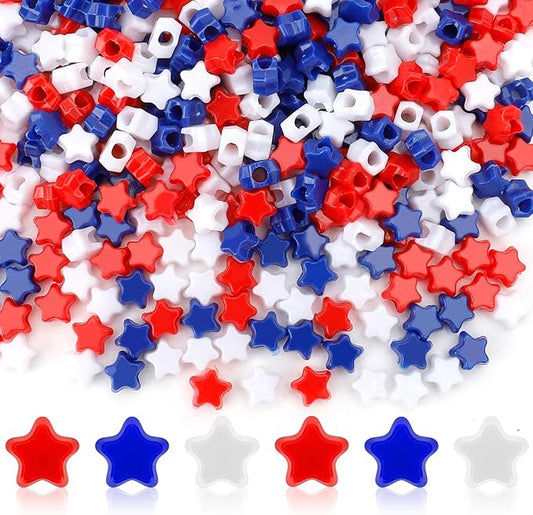 1100pcs star beads,red white and blue beads,patriotic star pony bead bracelets,4th of july bead,independent day accessories for jewelry making crafts & hair braiding