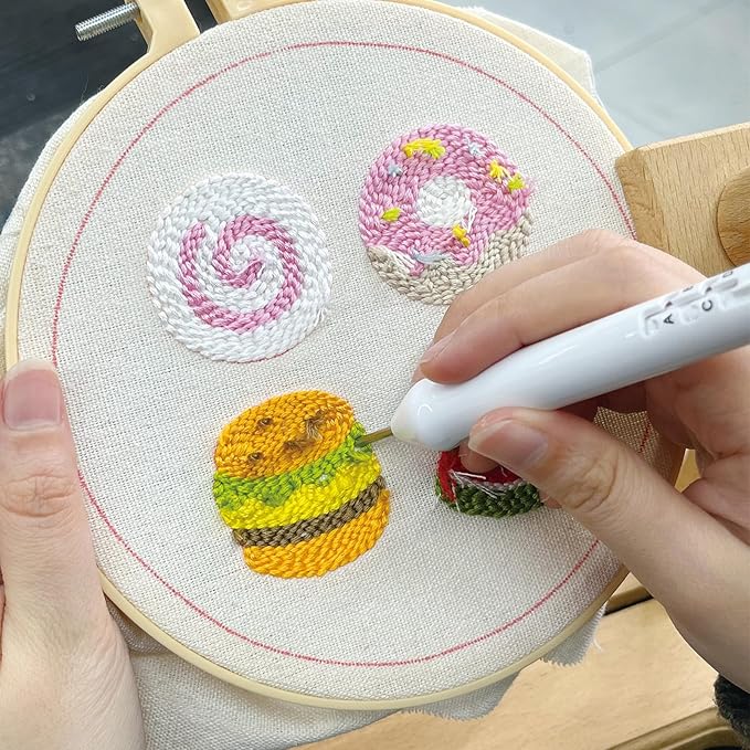 HAND U JOURNEY 8Pcs Embroidery Punch Needle Keychain, Bachpack Charm Kit, Original Design with 2.2mm Punch Tool, Threads and Hoop.Random Color Chain