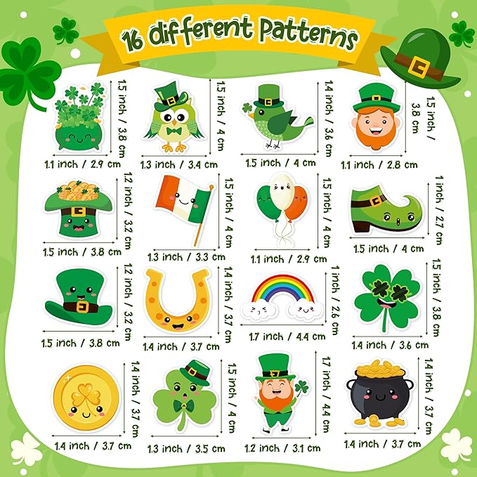 beyumi cute shamrock sticker roll - 1000pcs st. patrick's day stickers in 2 rolls waterproof cartoon irish green shamrock clover gnome decals gift party favor laptop bottle scrapbooking decor for kids