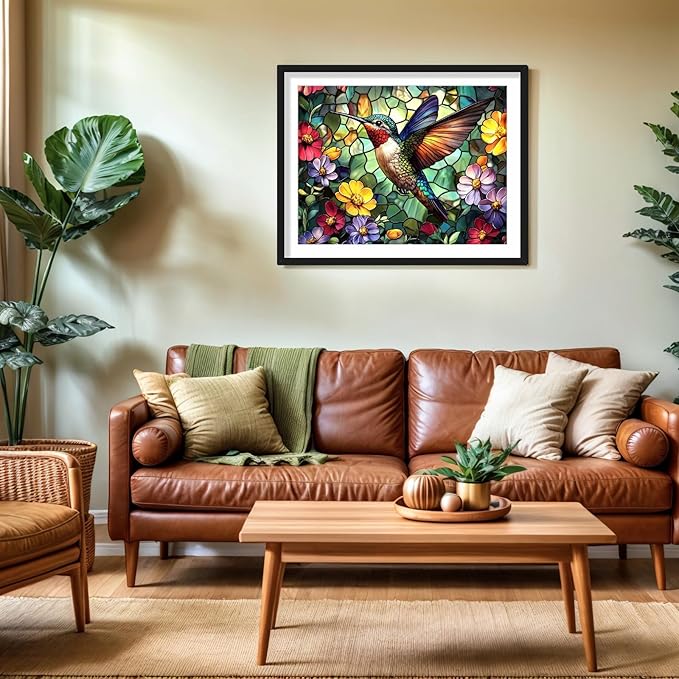 Hummingbird Diamond Art Paintings Flowers 5D Diamond Painting Kits for Adults Beginners DIY Stained Glass Diamond Art Kits Full Drill Gem Art Crafts for Adults Bird Wall Art Decor Gift 16x12 Inch