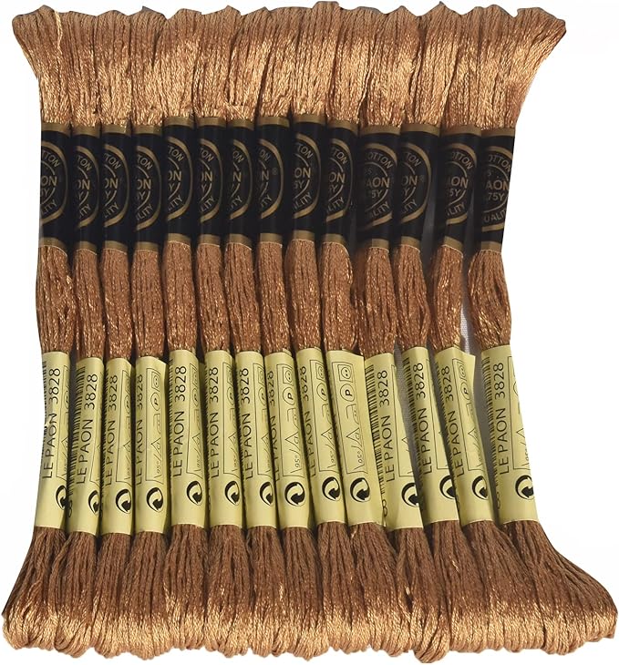 LE PAON Embroidery Floss, 14-Pack Six Strands 100% Long Staple Cotton Embroidery Thread, 8.7-Yard，Color Number：3828, Hazelnut Brown