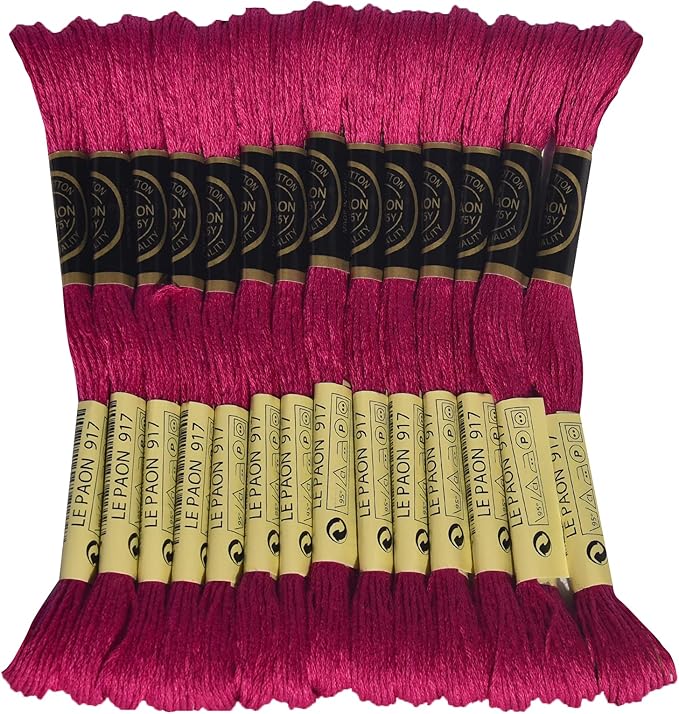 LE PAON Embroidery Floss, 14-Pack Six Strands 100% Long Staple Cotton Embroidery Thread, 8.7-Yard，Color Number：917, Medium Plum