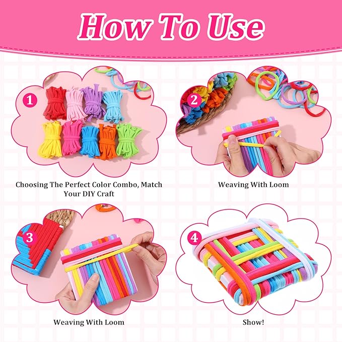 Kifmurase 1000 Pcs Refill Loops for 7 Inch Weaving Loom, 10 Colors Loom Loops for Potholder Making, Elastic Weaving Loop Craft Flexible Loom DIY Kit Craft Bands for Adults DIY Projects Gifts