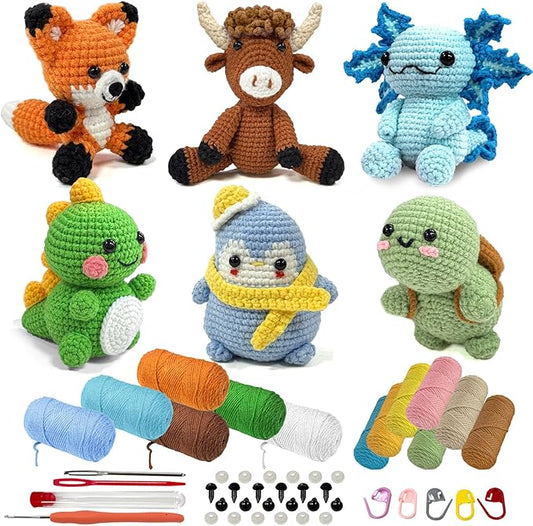 OurWarm 6PCS Crochet Kit for Beginners, Crochet Animal Kits, DIY Craft for Adults and Kids, Attached Step-by-Step Video Tutorial, Great Choice for Manual Lovers Birthday and Holiday Gifts