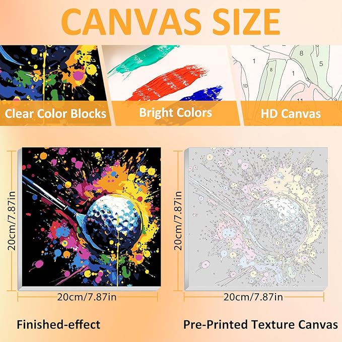 Paint by Numbers Kit for Kids with Frame, Golf Paint by Numbers for Kids Ages 4-8-12, DIY Golf Acrylic Oil Painting for Home Wall Art Decor Gift 7.8x7.8 inch (with Frame Wooden Easel)