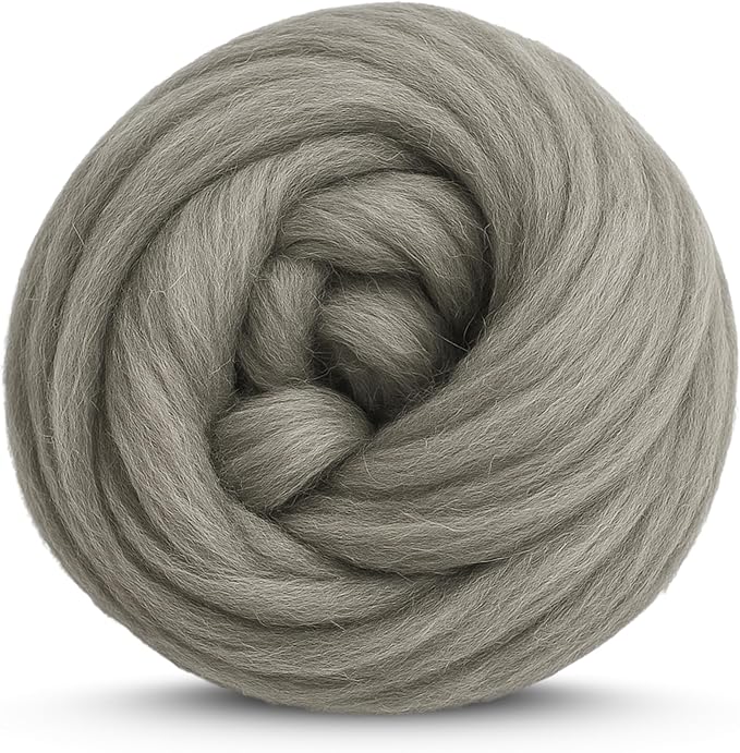 Revolution Fibers Corriedale Wool Roving 1 lb (16 Ounces) for Spinning | Soft Chunky Jumbo Yarn for Arm Knitting Blanket |100% Natural Undyed Wool Yarn Bulk, Felting Core, Carded Stuffing (Gray)