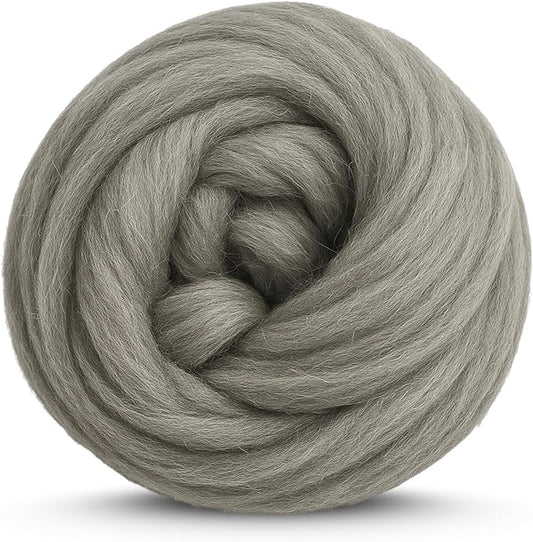 Revolution Fibers Corriedale Wool Roving 1 lb (16 Ounces) for Spinning | Soft Chunky Jumbo Yarn for Arm Knitting Blanket |100% Natural Undyed Wool Yarn Bulk, Felting Core, Carded Stuffing (Gray)