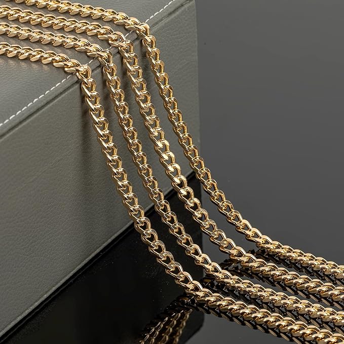 YOUBEIYEE 33 Feet Gold Cuban Link Chain for Men and Women Necklace DIY Gold Plated Aluminum Jewelry Chains Bulk with Jump Rings and Lobster Clasps
