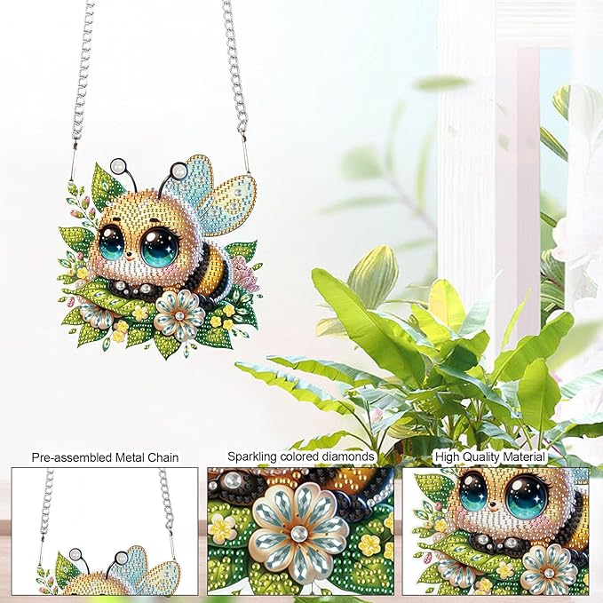 Tontut Diamond Art Painting Kits Hanging Decoration,5D Bee Diamond Art Painting,DIY Special Shape Diamond Craft Wall Garden Decoration,Gifts