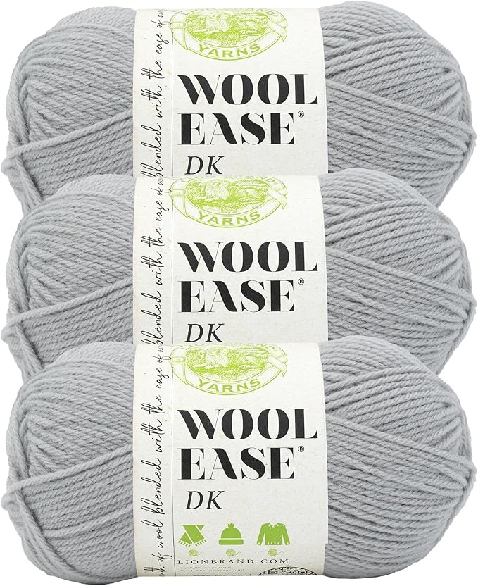 Lion Brand Wool-Ease DK Yarn, Yarn for Knitting, Crocheting, and Crafts, Quiet Grey, 3 Pack