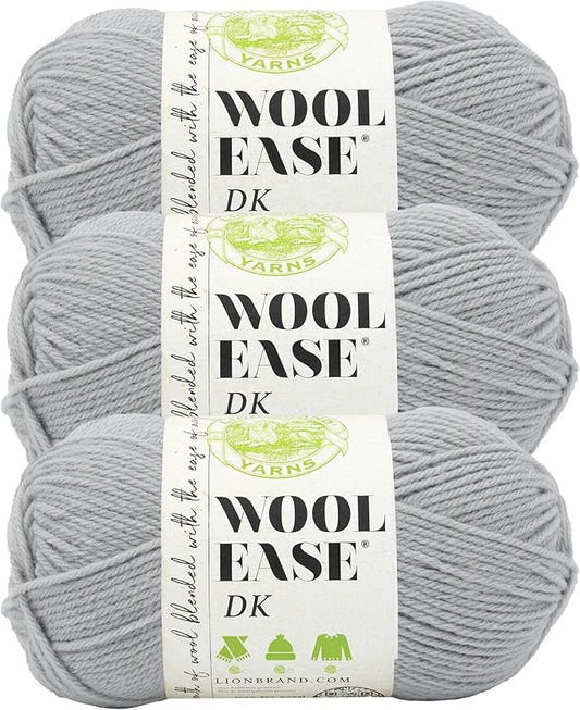 Lion Brand Wool-Ease DK Yarn, Yarn for Knitting, Crocheting, and Crafts, Quiet Grey, 3 Pack