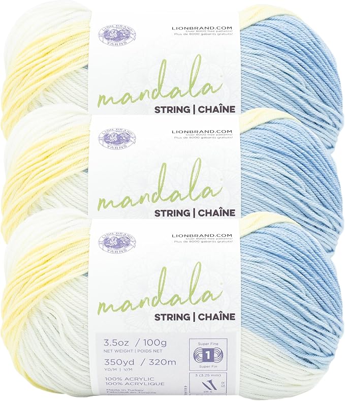 Lion Brand Yarn Mandala String, Fingering Yarn for Knitting and Crochet, Mixtape, 3 Pack