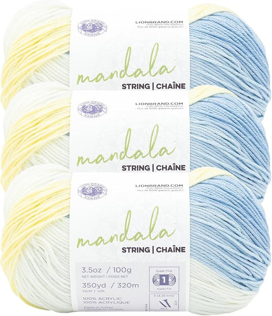 Lion Brand Yarn Mandala String, Fingering Yarn for Knitting and Crochet, Mixtape, 3 Pack
