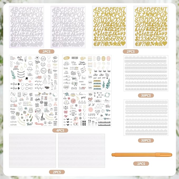 Draupnir 8 x 8 Inch Letters To The Bride Scrapbook Wedding Memory Book with Pearl Lace Wedding Metallic Letters Stickers Bows Pen Bridal DIY Blank Paper Scrapbook Photo Album Guest Book Sign
