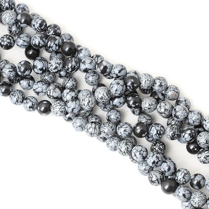 cheavian 35pcs 10mm natural black snowflake obsidian gemstone round loose beads stone beads for jewelry making diy findings 1 strand 15"