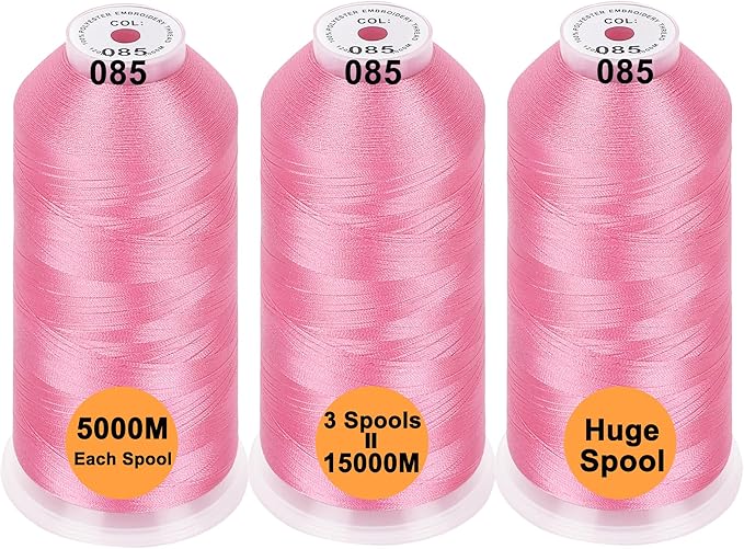 New brothreads - 40 Options- Various Assorted Color Packs of Polyester Embroidery Machine Thread Huge Spool 5000M for All Embroidery Machines - 3xPINK