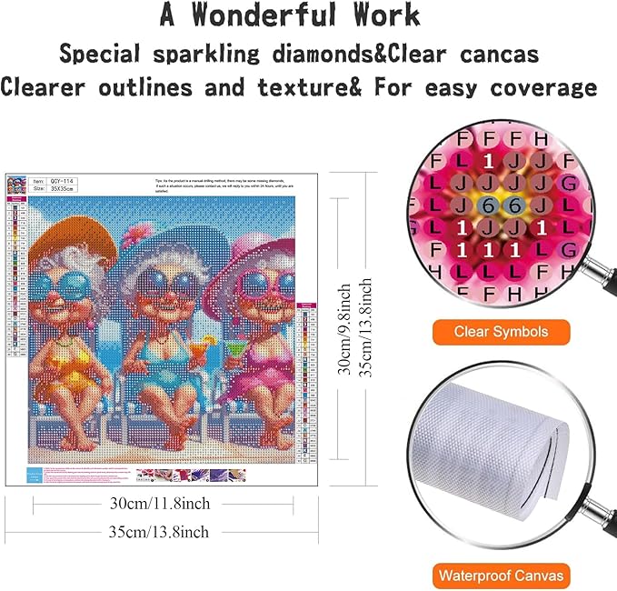 GUMITOON Old Ladies Diamond Art Kits for Adults-Full Drill Diamond Dots Paintings for Beginners, Round 5D Paint with Diamonds Pictures Gem Art Painting Kits DIY Crafts Kits 14"x14" QCY-114
