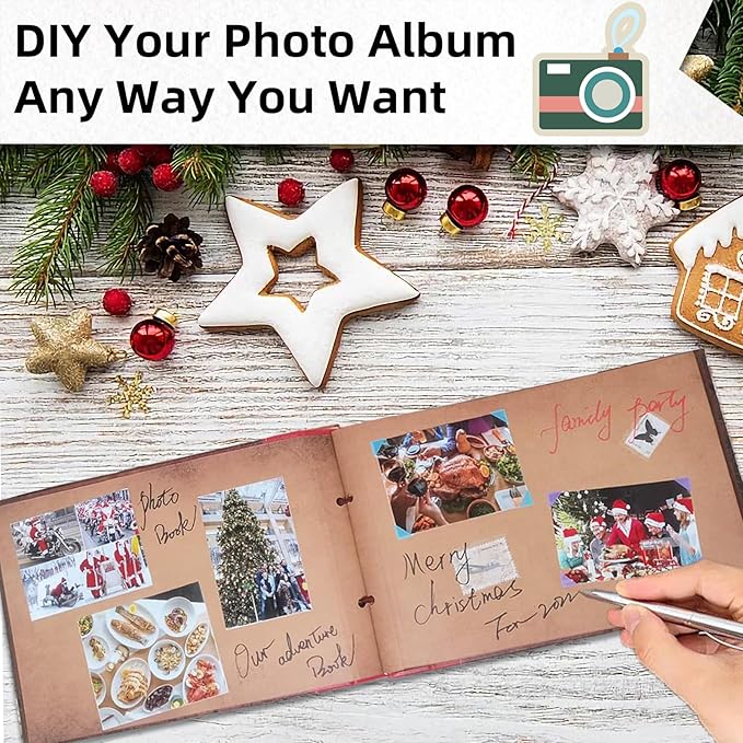Scrapbook Photo Album,Our Adventure Scrap Book, Embossed Words Hard Cover Movie Up Travel Book for Anniversary, Wedding, Travelling, Baby Shower, etc (Leather Adventure Book)