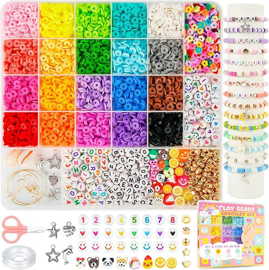 Sunlode Bracelet Making Kit 5000pcs, Jewelry Making Kit for Beginner, DIY Arts and Crafts Gift Toys for Kids Ages 6-13 Preppy Clay Beads with Charms Friendship Bracelets