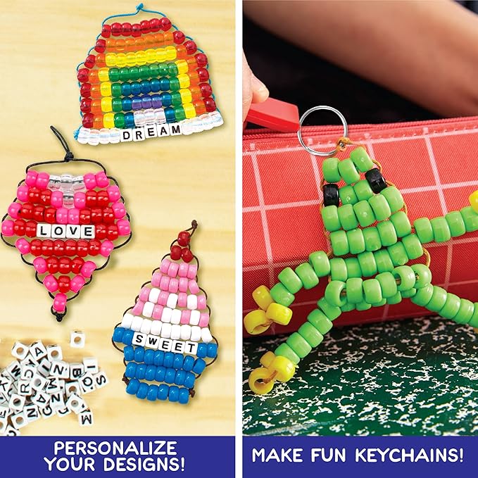 made by me ultimate bead pets by horizon group usa, bead pets crafts for kids, includes over 1400 beads, cording, keychains & carabiner clips, design templates, storage cases & more