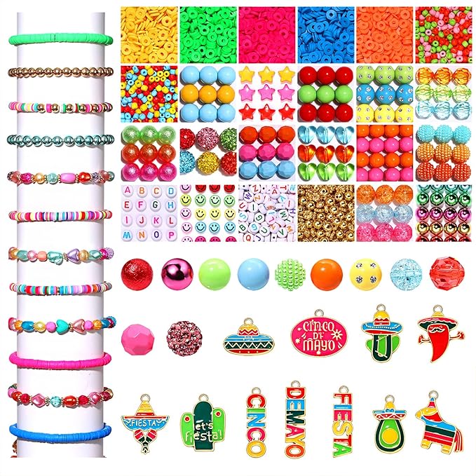2750PCS Mexican Beads Colorful Cinco De Mayo Fiesta Beads for Jewelry Making, Polymer Clay Beads Crystal Acrylic Bead Enamel Sombrero Chili Fiesta Charms for Bracelet Necklace Making DIY Crafts