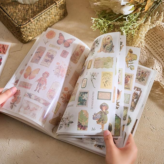550+ Aesthetic Scrapbook Stickers, Vintage Stickers for journaling Butterfly Plant Flower Nature Washi Sticker Book for Adults, Junk Journal Supplies for DIY Art Collage Album Scrapbooking Planner