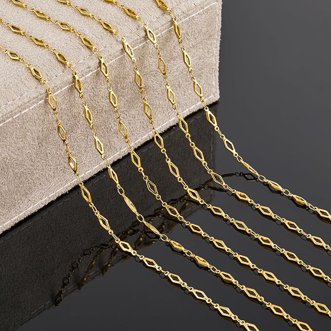 YOUBEIYEE 13 Feet Gold Plated Jewelry Making Chain Roll Stainless Steel Rhomboid Chain for Jewelry Making