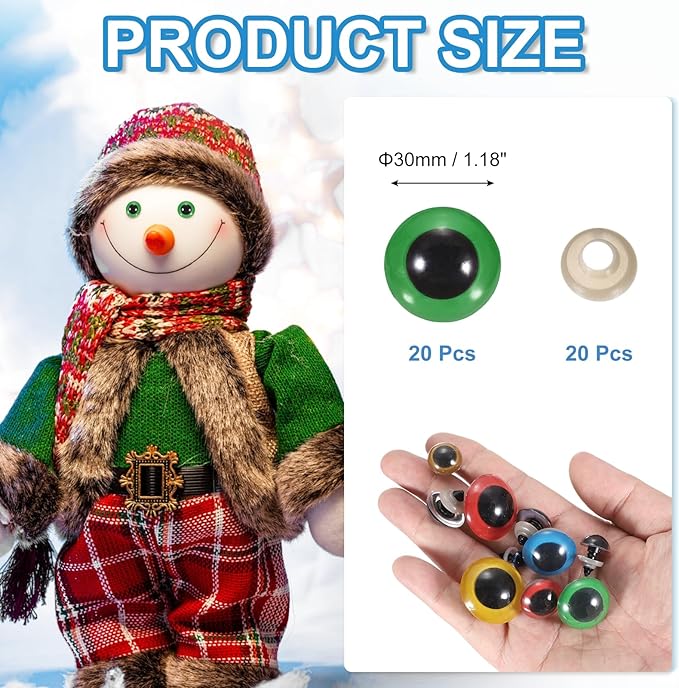 PATIKIL 30mm Safety Eyes, 20Pcs Realistic Doll Crocheting Safety Eyes with Washers for Decor Crochet Accessories Dolls Craft Halloween, Green