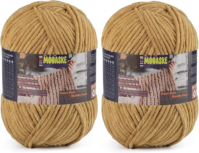 Chunky Velvet Yarn for Crocheting, 2-Pack 14.1oz 524.8 Yards Total, Super Soft Chenille Plush Yarn for Baby Blankets, Amigurumi, Scarves | 20 Colors (2, Coffee Brown)