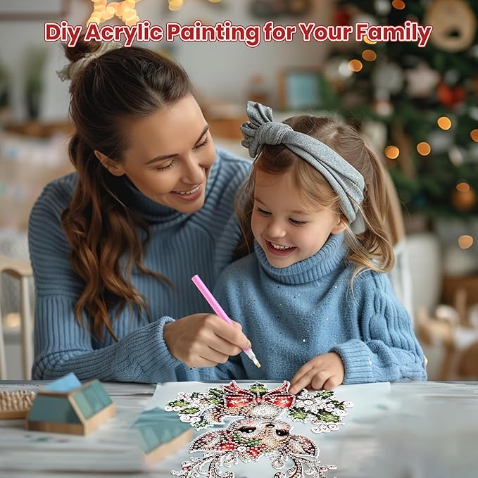 MOGTAA Christmas Diamond Art Hanging Kits for Adults Kids, Christmas Deer Diamond Art Suncatchers, 5D Special Shape Animal Diamond Painting Window Pendant Kit for Home Garden Wall Decor