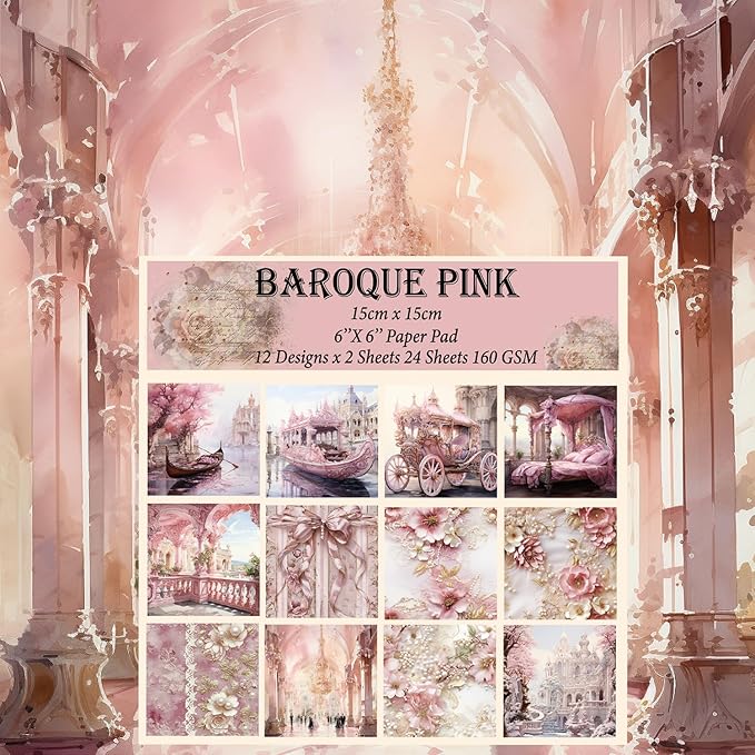 6x6" 160gsm cardstock Single Sided Scrapbooking 24 Papers Pad vintage decoupage scrapbook kit patterned paper junk journal supplies journaling supply scrap paper crafting.Baroque Pink