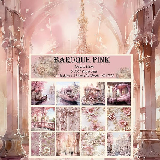 6x6" 160gsm cardstock Single Sided Scrapbooking 24 Papers Pad vintage decoupage scrapbook kit patterned paper junk journal supplies journaling supply scrap paper crafting.Baroque Pink