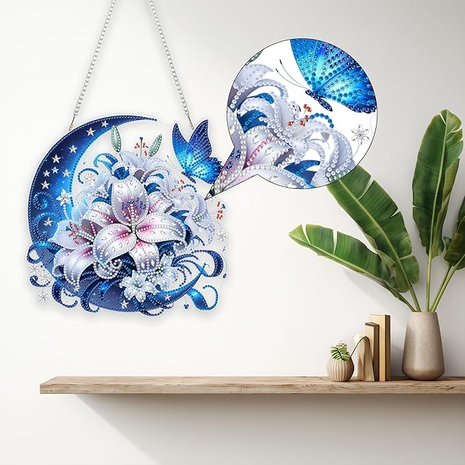 Aeepics Hanging Diamond Art Kit for Adult, DIY Diamonds Painting Pendant Ornament Kit, Acrylic Diamond Art Painting Board Kit (Butterfly)