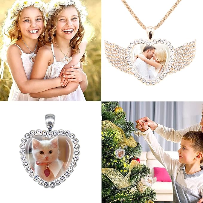 72 Pcs Rhinestone Bezel Wings Pendant Kit, 3 Styles Bezel Pendant Trays, Glod and Silver Sublimation Necklace Blank with Chain, Clear Glass Cabochons for Christmas Making Crafts Wedding Jewelry Gifts