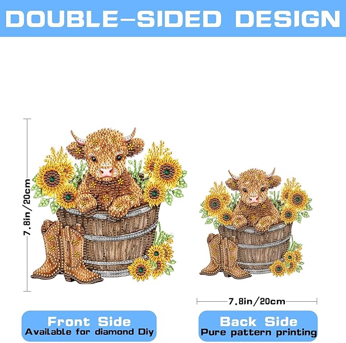 VAIIEYO Cow Diamond Art Hanging Ornament, Sunflower Diamond Painting Suncatchers Window Hanging Kit with Chain, 7.5x7.5 inch Crystal Pendant Art Craft for Gift Home Wall Front Door Decoration