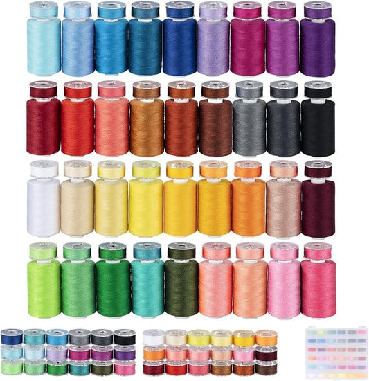 ilauke 72pcs Sewing Thread Bobbins Kit, 36 Colors 550 Yard Thread for Sewing Matched 50 Yard Prewound Bobbins, Polyester Threads for Machine Home Hand Crafting