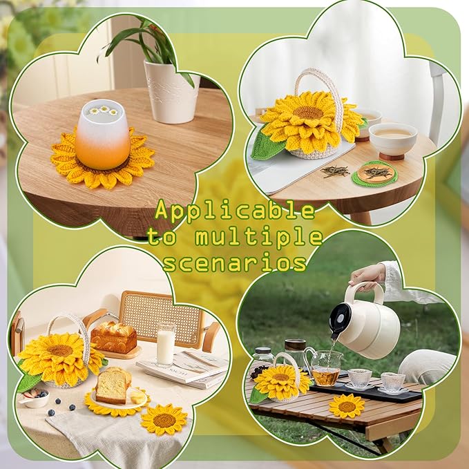 Yizzvb Crochet Kit for Beginners, 5 Pcs Coasters Plant Pot Crochet Start Kit for Adults, Complete Knitting Crochet Supplies with Step-by-Step Instruction, Crochet Hooks, Yarn for DIY Craft Supplies