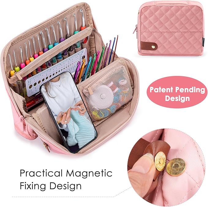 Empty Crochet Hook Case - Stand Up Crochet Hook Organizer with 30 Slots for Crochet Hooks & needles, Crochet Accessories - Crochet Needles Set for Crochet Lovers, Crochet Kit for Beginners