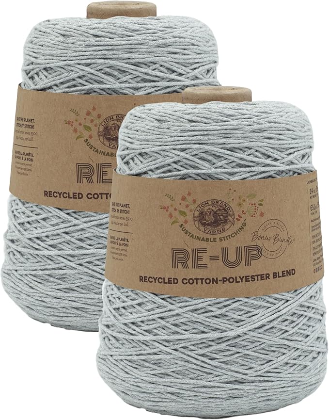 Lion Brand Yarn Re-Up Bonus Bundle Cotton Blend Yarn for Knitting and Crochet, Silver Lining, 2 Pack