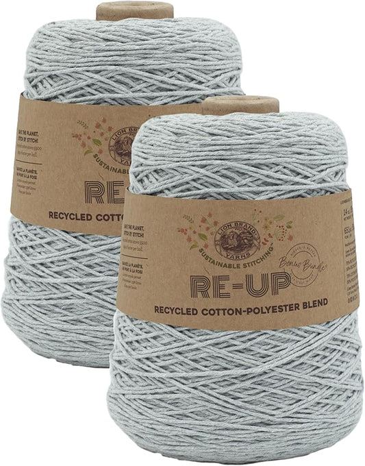 Lion Brand Yarn Re-Up Bonus Bundle Cotton Blend Yarn for Knitting and Crochet, Silver Lining, 2 Pack