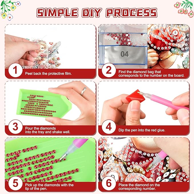 KEYIFA Angel Hanging Diamond Art Painting Kits for Adults and Kids Age 8-12, 5D Special Shape Diamond Dots Kit Rose Crystal Gem Painting Art Crafts for Window, Wall, Door, Garden Decor