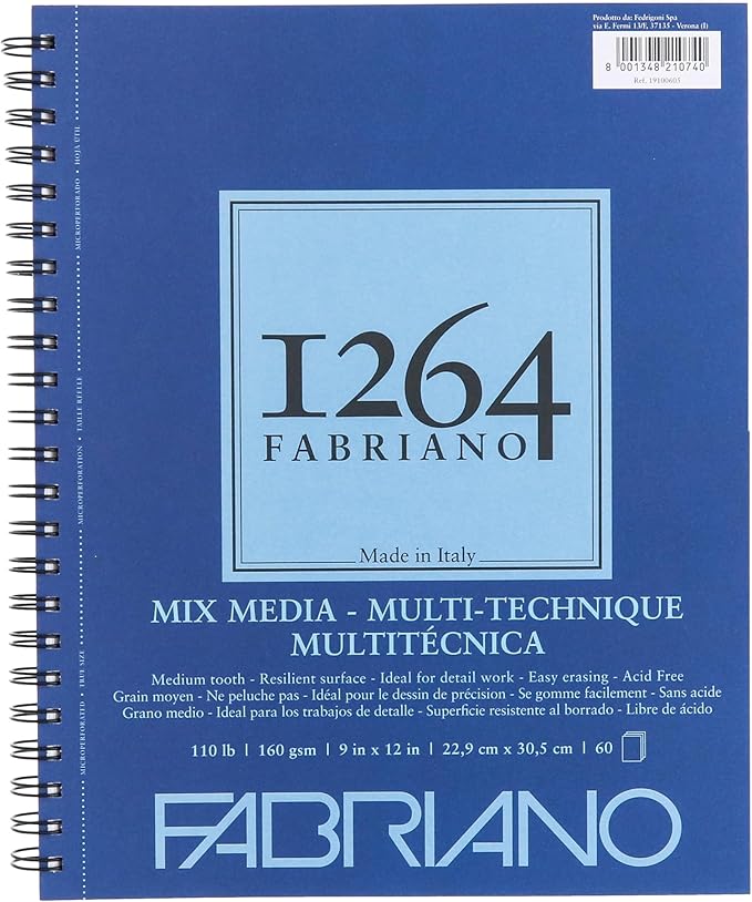 Fabriano 1264 Mixed Media Pad, 9" x 12", 110 lb.