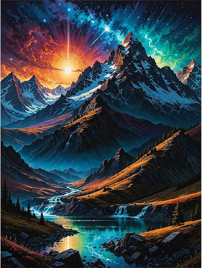 Yezavesu Mountain Diamond Art Kits for Adults, Landscape Diamond Painting Kit for Beginners, 5D DIY Round Full Drill Painting with Gem Art Craft Kits for Home Wall Decor 12x16 Inch