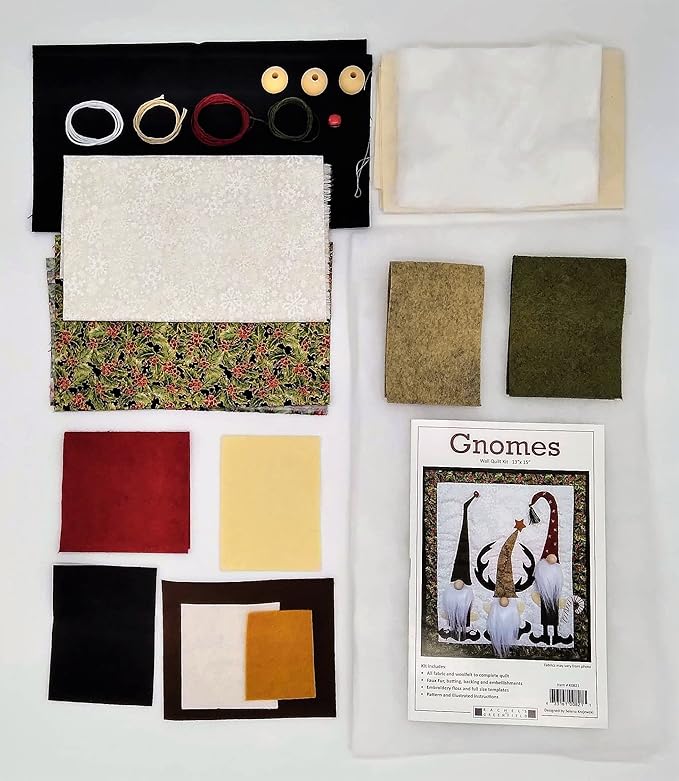 Wall Quilt Kit by Rachel's of Greenfield, Gnomes Wall Quilt Kit 13"x15", Beginner Quilt Kit, Christmas Quilt Kit