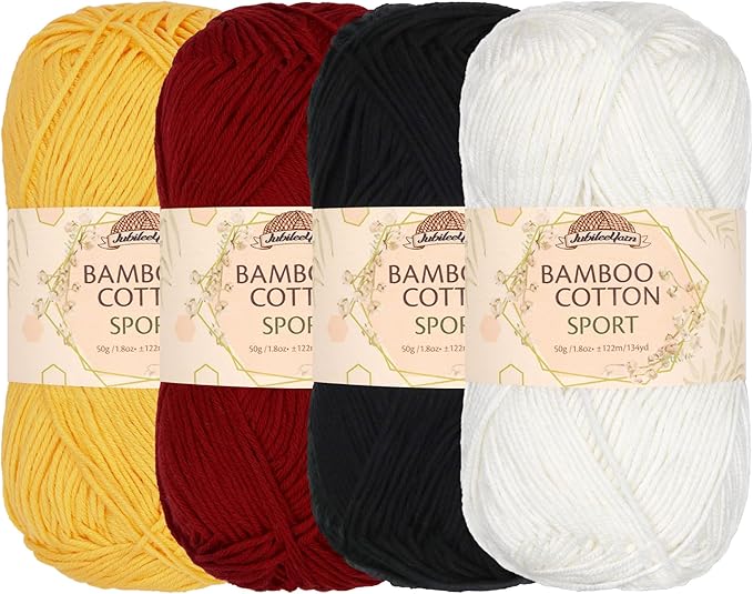 JubileeYarn Bamboo Cotton Sport Yarn - 50g/Skein - Shades of Contrast - 4 Skeins