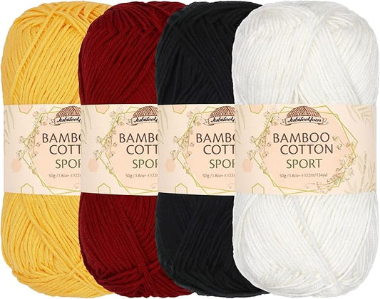 JubileeYarn Bamboo Cotton Sport Yarn - 50g/Skein - Shades of Contrast - 4 Skeins